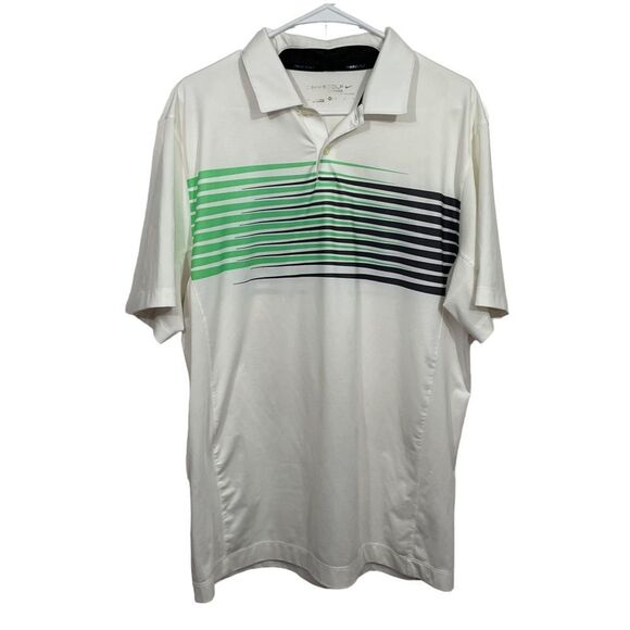 Nike Golf White Striped Athletic Short Sleeve Polo Shirt - Picture 1 of 4